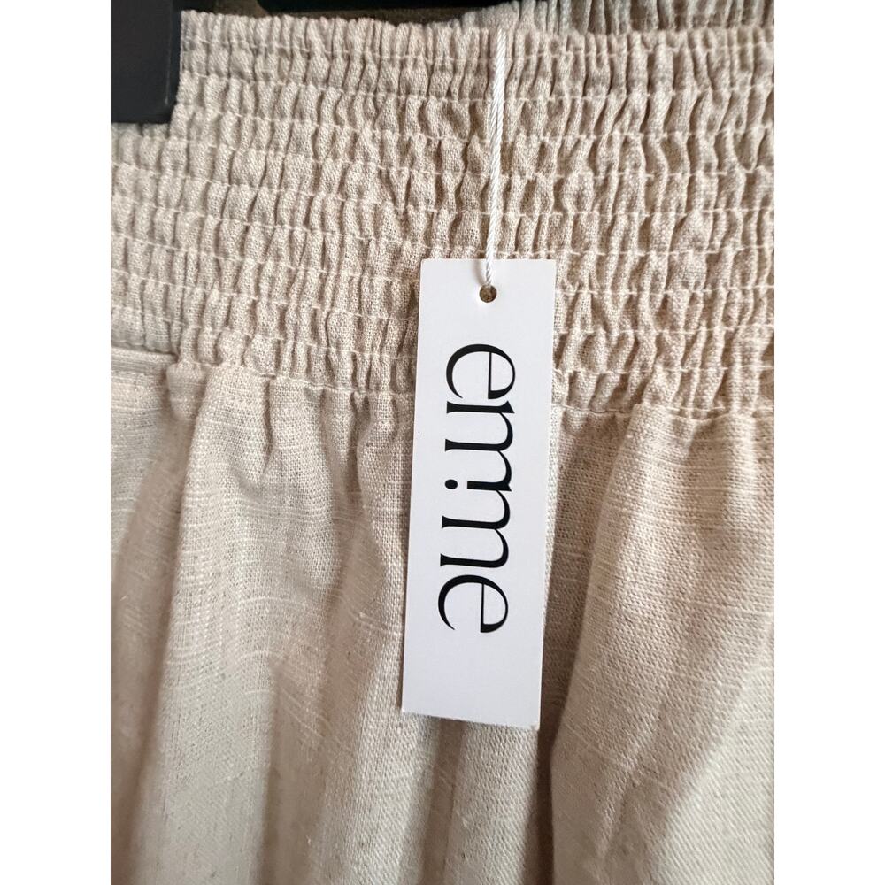 Emme Smocked Waistband Linen Pants Medium Beige NWT Cropped Length Pull On - Picture 8 of 13